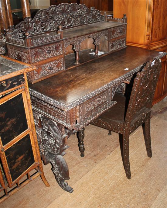 Burmese carved hardwood desk & similar chair (a/f)